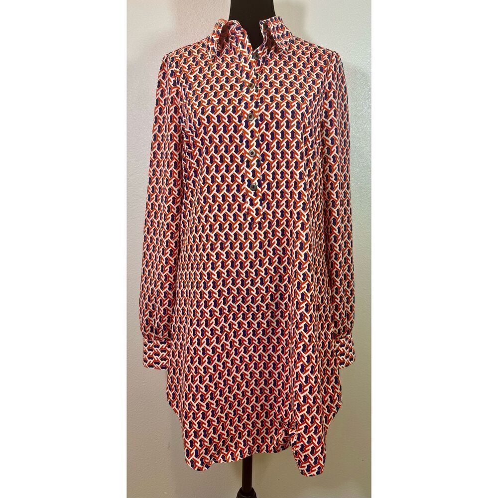 Julie Brown Lightweight Long Sleeve Geo Shape Button Up Collared Shirt Dress 4